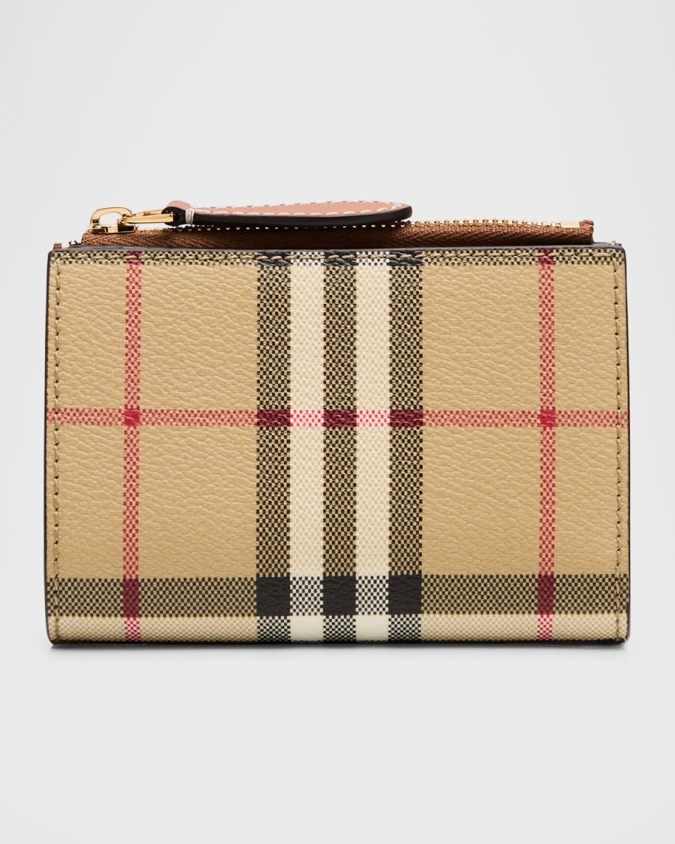 Small Check Leather Bifold Wallet